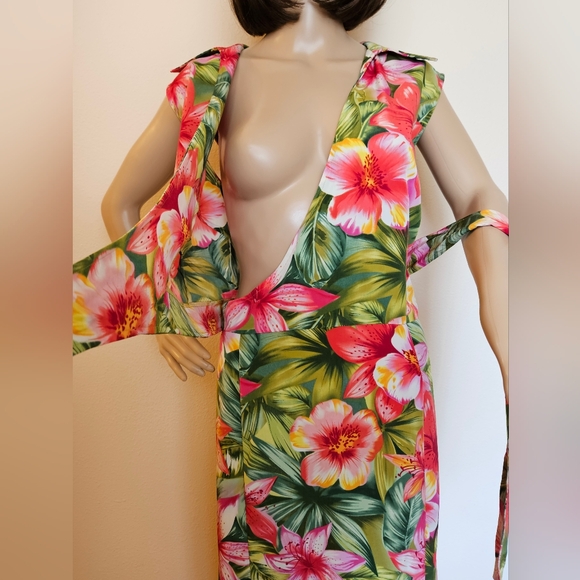 NWT SAG HARBOR Hawaiian Print Wrap Dress with Slit and Collar 16 L - Picture 2 of 7